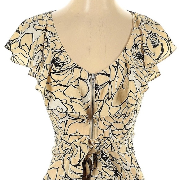 Bebe Chic Cream Roses Floral Ruffle Front Zipper Mini Dress Size XXS Y2K - Picture 2 of 8